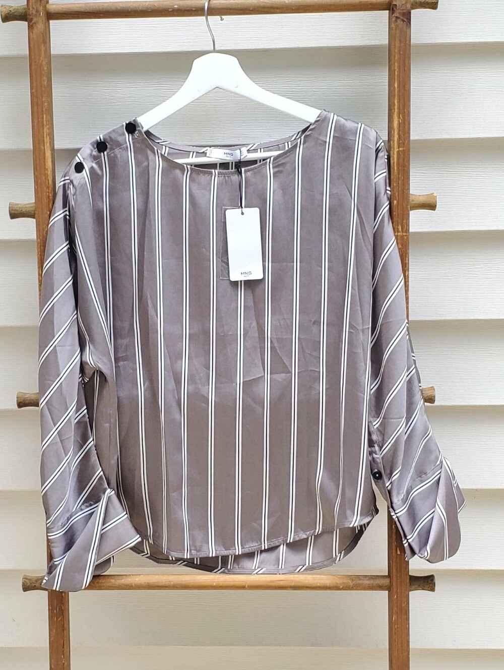 NEW! Mango Long-Sleeve Striped Blouse Size 4